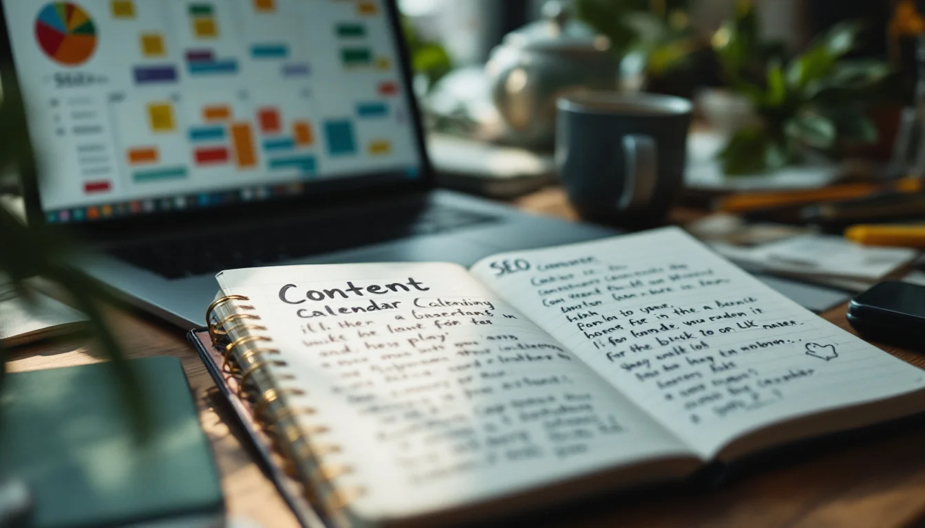 Do You Need An SEO Plugin For WordPress — A collaborative UK business meeting with a diverse team reviewing a content cale